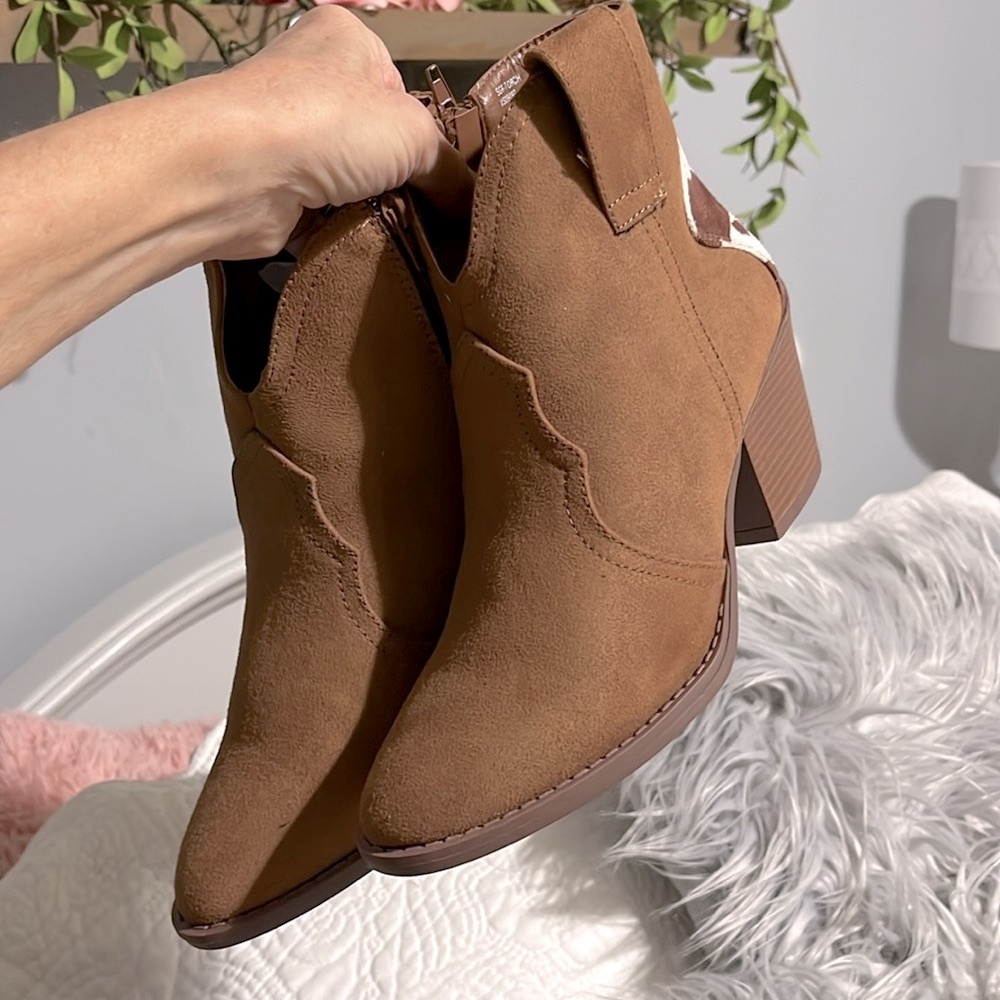Cowboy Booties Western Rich Brown Ankle Boots Sugar Women 7.5  8 Cognac Cowboy - Picture 4 of 14